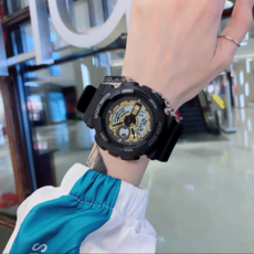 逍遙商會 防水學生軍人腕式電子運動手錶, 1個, 黑色 + 金色