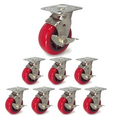 MASTER.S 不銹鋼腳輪 127mm 重量 不銹鋼聚氨酯襯套 紅色 扁平 BK BK DS 3350 PUP-BK, 8個