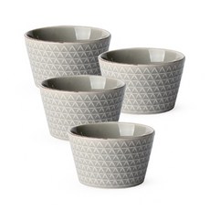 PRELUDE 三角形浮雕平底陶瓷餐碗組 4入, 灰色, 1套