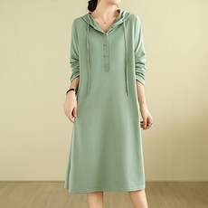 퀸이즈 여성용 오버핏 버튼업 후드 원피스