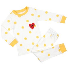 Maykids 童款印花20支彈力棉2件式長袖居家套裝 愛心黃點點款