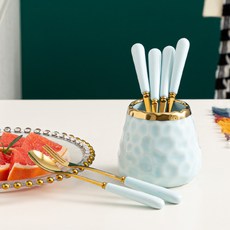 Meo 陶瓷水果叉附底座組, 天空藍, 叉子 3p + 湯匙 3p + 茶匙筒