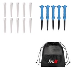 NAYASTYLE 塑膠高爾夫長球釘 10入 + ABS高爾夫長球釘 5入 + 收納袋套組 GFYp-185-1 + 164-2PU, 混合色