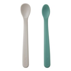 Richell 利其爾 矽膠副食品湯匙 S+M組, 1套, 個性綠 + 奶油色