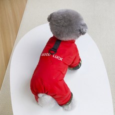 PASTEL PET 寵物好運鋪棉連身衣, 紅色, 1個