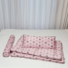아띠블랑 코튼 꿀잠 와이드 베개 커버 2p + 베개 속통 + 차렵이불 + 바디필로우 세트, 핑크솔루나