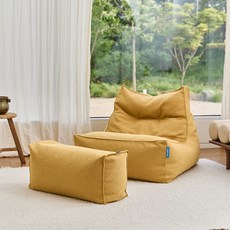 폴리몰리 부클레 1인용 대형 빈백 소파 + 풋스툴 세트 607B, 머스타드
