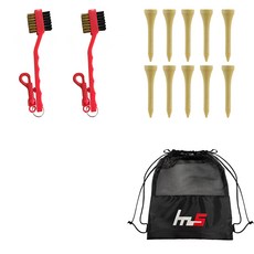 NAYASTYLE 高爾夫球桿頭清潔劑 2入 + 木製高爾夫短球梯 10入 + 收納袋套組 GFYP-32-1 + 182-1PU, 混色