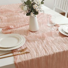 바른리빙 플로우링 쉬폰 테이블러너, 핑크, 1개, 90 x 180 cm