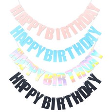 Party09 生日快樂掛旗4件組, 粉紅色, 藍色, 雷射, 黑色, 1套