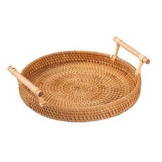 藤條編織圓形托盤 M號, 單色, 1個