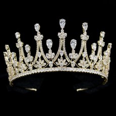 新款奢華精品銅鋯石婚禮髮冠, 金色, 1個