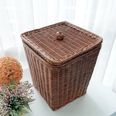 藤編小舖 多用途附蓋方形藤編籃 J080, 1個, 棕色