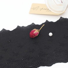 雪花棉質刺繡蕾絲, 黑色的, 1個