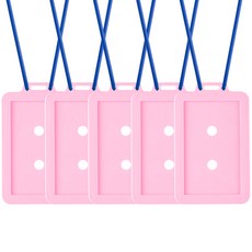 FLaiTO 矽膠員工證卡套 5入 + 掛繩 5入 套組, 粉紅色(卡套), 藍色(掛繩), 1套