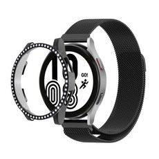 SPACE SHIELD Shine Cubic 智慧手錶保護殼 + 米蘭尼斯金屬錶帶 20mm 套組, 黑色(保護殼, 錶帶), 1個