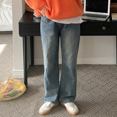 타니즈 여성용 데빗 워싱 스판 하이웨스트 일자핏 세미 와이드 데님 팬츠