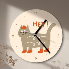 퍼니즈 일러스트 무소음 원형 벽시계, 슈즈캣