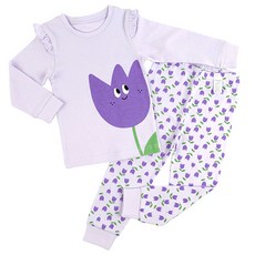 Maykids 童款紫色鬱金香圖案30支棉長袖居家服套裝