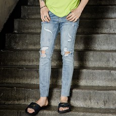 THE GANZI 男款錐形修身破洞可水洗牛仔褲