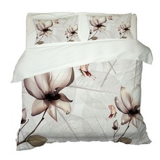 棕色花朵被套 + 枕頭套 2件組, 混合色