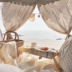 Forhome 手工 Sunday 格紋車宿窗簾 2p + 繩子 + 收納袋組合, 餅乾, 1套