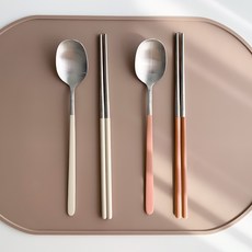 아카시아 304스텐 모던 수저세트, 아이보리, 피치핑크, 숟가락 2p + 젓가락 2p, 1세트