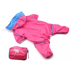 I LOVE PET 寵物狗腰線連帽全包式雨衣 + 包包組合, 玫瑰紅