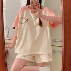 피어니스트 여성용 루즈핏 캐주얼 잠옷 셋업