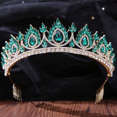 Get It Blue 女王水晶線條皇冠, 金色 + 綠色, 1個