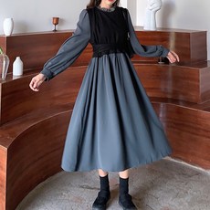 MarketA 女款層次感蝴蝶結春季連身裙 含大尺碼, 海軍藍