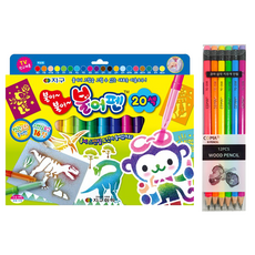 地球化學 吹吹筆 20色 + Tukovi Coma 三角橡皮擦鉛筆 TC-208 B 6種 x 2p 套組, 混合色, 1套