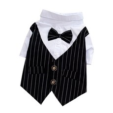 I Love Pet 寵物紳士條紋燕尾服T恤, 黑色