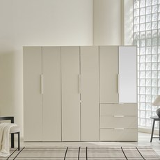 웰퍼니쳐 카린 1단 행거형 + 2단 행거형 + 3단 거울서랍형 높은 옷장 세트 방문설치, 매트 아이보리