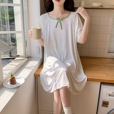 피어니스트 여성용 리본 라인 루즈핏 원피스 잠옷