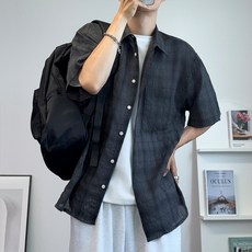 CONFIAR 男士日常寬鬆版涼爽短袖格紋襯衫 TC10902
