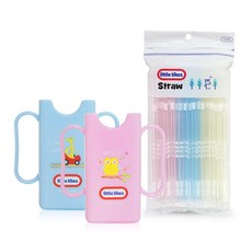 little tikes 迷你雙手把飲料架 2入 +吸管60入, 粉色(飲料架+吸管)+藍色(飲料架+吸管)+黃色(吸管), 1組