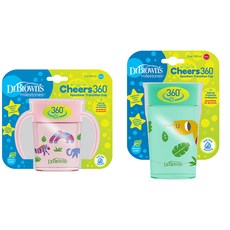 닥터브라운 유아용 정글 360도 흘림방지 트레이닝 컵 2p, 핑크(200ml), 그린(300ml), 1세트