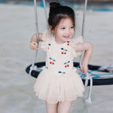 Misopapa 女童櫻桃可樂荷葉邊連身泳裝