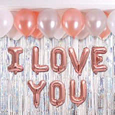 Partyzzang I Love You裝飾氣球閃亮掛簾組, 玫瑰金+銀色, 20組