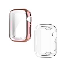 스페이스쉴드 스마트워치 TPU 풀커버 케이스 2종 세트, 로즈핑크, 투명