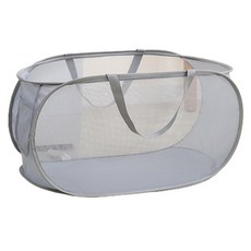 메쉬 접이식 빨래 바구니 가로형, 그레이