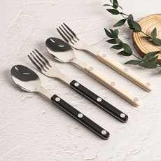 티니블랑 어린이 레브 2인 디저트 양식 커트러리 세트, 블랙, 아이보리, 1세트, 티스푼 2p + 티포크 2p