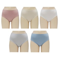Olivia Vavi 女款素色純棉高腰內褲 5入, 粉色+淺米色+象牙白淺灰色+淺藍色