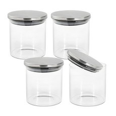 Hello Kitchen 不鏽鋼蓋圓形耐熱玻璃瓶 4個 200ml