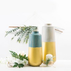 萬壽菊金色線條雙色鐵製花瓶2件組, TYPE A, TYPE B