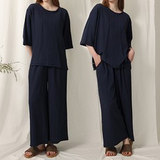 테라우드 여성용 인견 플리츠 반팔 잠옷 상하 2세트