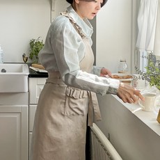 FINDS lifestyle TIERRA 亞麻荷葉邊圍裙, 自然色, 1個