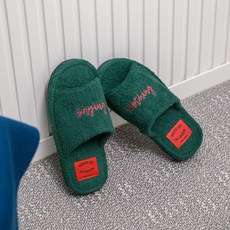 Mix&Match 露趾毛巾布室內鞋 家居室內拖鞋 拖鞋, 深綠色, 1個