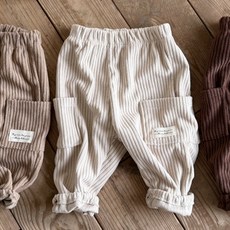 BEBENINE 嬰幼兒大口袋粗坑條束口褲